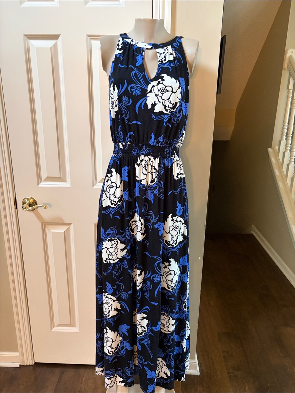 Soma Black Floral Maxi Dress with Blue and White Print, med